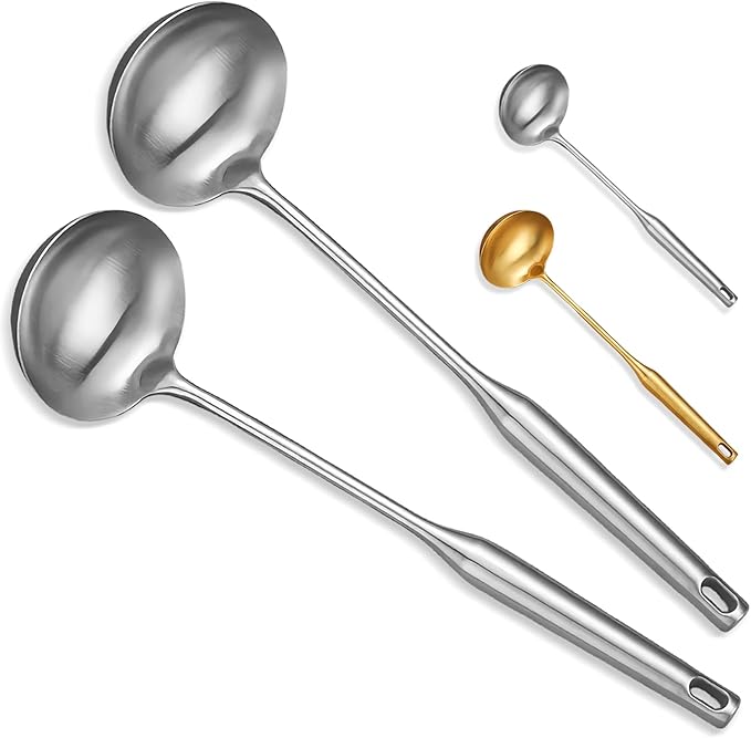 Soup Ladle, 2Pcs Stainless Steel Ladle spoon, 14 Inch Serving Spoon Heavy Duty kitchen Utensils for Cooking Buffet, Party, Kitchen, Silver