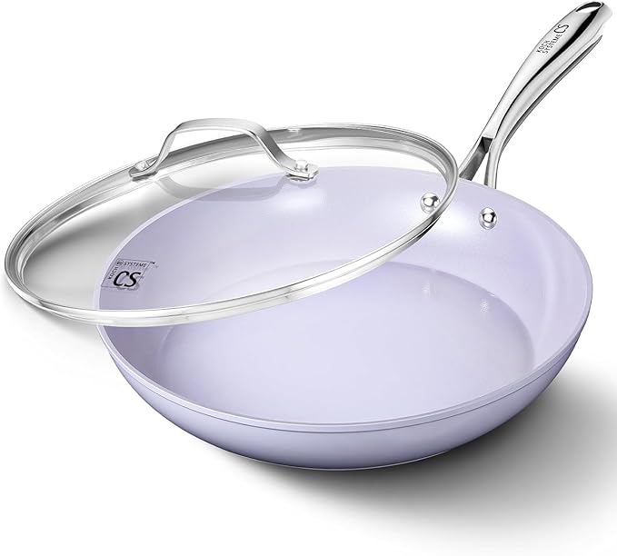 KOCH SYSTEME CS Frying Pan with Lid, 10 Inch Frying Pan with Nonstick Ceramic Coating, Nonstick Fry Pans with Lid, Oven Safe Skillet, Induction Compatible, Purple