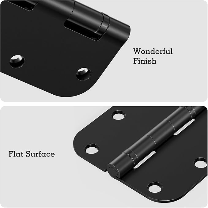 18 Pack Ball Bearing Round Matte Black Door Hinges 3.5 Inch 5/8" Radius Anti Squeak Interior 3-1/2"Flat Bifold Standard Bedroom Indoor for Doors 3 ½" Hardware Essentials House Home Decor Accessories