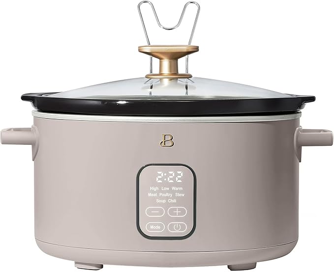 Beautiful 6 Qt Programmable Slow Cooker with Touch Control, Digital Timer and Keep Warm Function – Large Electric pot Capacity Kitchen Appliance by Drew-Barrymore (Porcini Taupe)