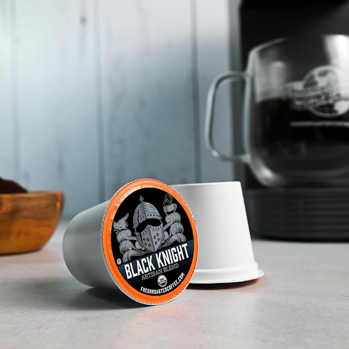 Fresh Roasted Coffee, Organic Black Knight | USDA Organic, Kosher | Dark Roast 72 Pods for K Cup Brewers