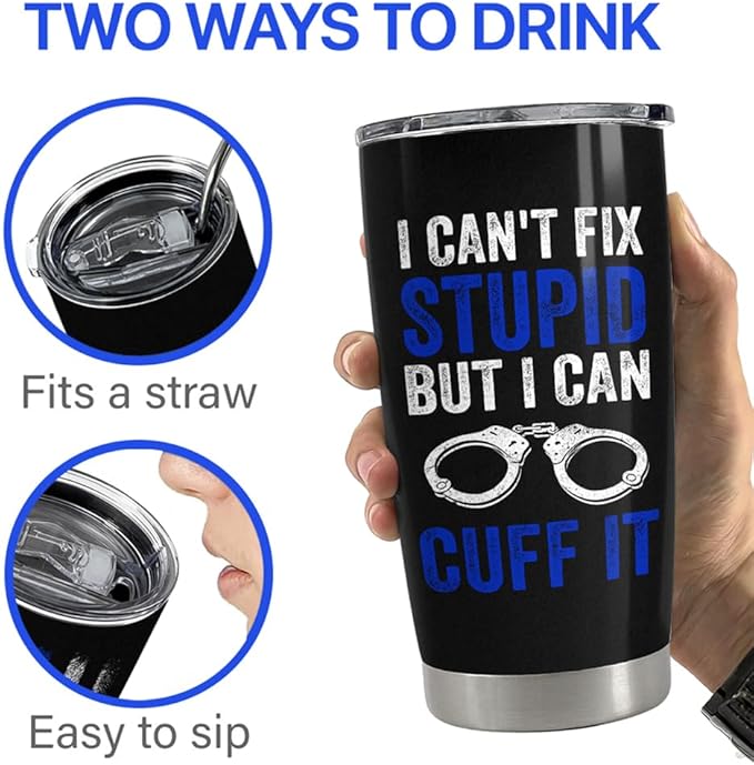 SANDJEST Police Tumbler 20oz Stainless Steel Insulated Coffee Travel Mug Cup Police Officer Gifts for Men Dad Husband on Birthday Christmas Fathers Day