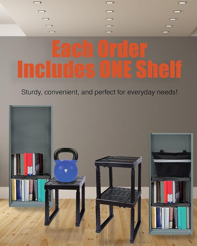 Locker Organizer Shelf， Adjustable Width and Height, Stackable, Ideal Locker Shelf for School, Office, Gym Lockers, or Even Kitchen Cabinets & Under Sink Organization (Black 1 Pack)