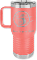 LaserGram 20oz Vacuum Insulated Travel Mug with Handle, Sushi, Personalized Engraving Included (Coral)
