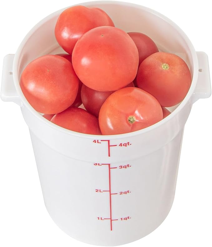 Restaurantware-Met Lux 4 Quart Food Storage Container, 1 White Storage Container - Lids Sold Separately, Red Volume Markers, Dishwashable Box, Side Handles, For Storing Foods