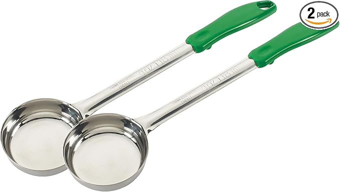 2 Pack Solid Food Portioner with Green Handle, 4-Ounce – Medium Stainless Steel Cooking & Serving Spoon, Kitchen Ladle for Soup, Gravy, Sauce, Food Prep & Serving
