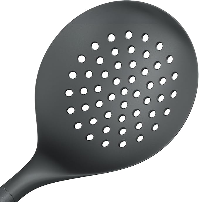 Zyliss E980232 Skimmer, Sustainable Wheatstraw/Nylon, Cooking Spoon with Holes for Skimming/Draining, Non Stick, Heat Resistant Silicone Head, Beluga Grey, 13.2" X 4.8", Dishwasher Safe