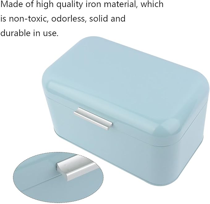 Buachois Large Bread Box,Iron Bread Box with Lid,Metal Bread Storage Bin,Bread Keeper Container,Bread Containers Storage,Modern Solid Color Retro Style,for Kitchen Counter (B)