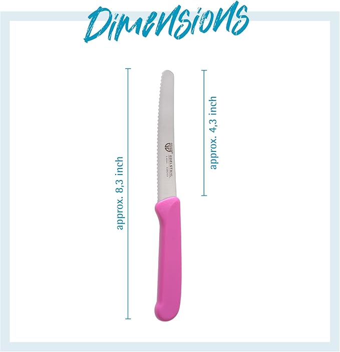GRWE Table Knife Set - 6 Pieces, 8.3 Inch Bread Knives With Serrated Edge on One Side for Cutting and Breakfast - Pink