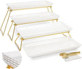 KAQAHIDO Extra Large 4 Tier Serving Tray Set, 34x22x10 inch Wave Edge Melamine Dessert Table Display Set, Tiered Trays Stand for Party Buffet Entertaining, Gold and White