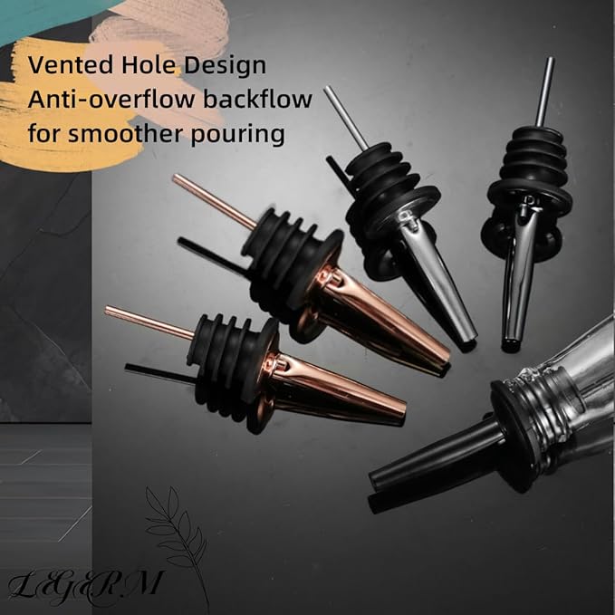Food-Grade Stainless Steel Liquor Pour Spouts with Dust Caps | Leak-Proof Speed Pourer for Liquor & Alcohol Bottles - Brushed Silver, Matte Black, Rose Gold