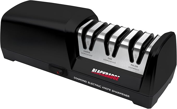 BLACKBADGE Electric Knife Sharpener, Professional 3-Stages Knife Sharpeners with Diamond Abrasives for 15-Degree Straight Edge, Quickly Sharpening, Repair/Restore/Polish Blades