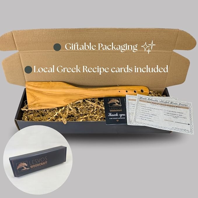 OLIVE WOOD SPATULA - Built-in Herb Stripper, Wooden Frying Spatula, Artisan Utensil, Fair-Trade, Handcrafted Cooking Utensils -LESVOS WOODCRAFT
