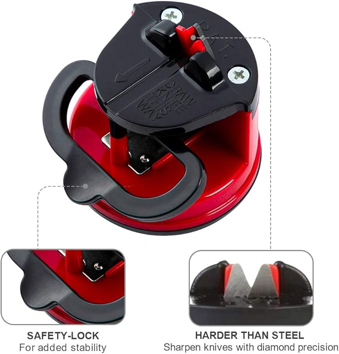 Knife Sharpener, knife sharpeners for kitchen knives, Kitchen Knife Sharpener with Suction Base, Pocket Knife Sharpeners Suitable for Most Knife Types, Red