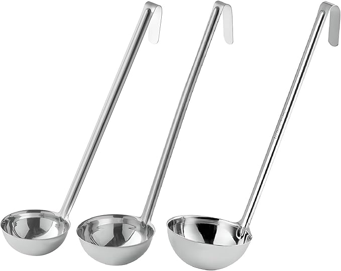 OCS Parts Set of 3 Stainless Steel Culinary Ladles | One-Piece Dishwasher Safe Home, Restaurant, Buffet and Catering Serving Ladle for Sauces, Soup, Gravy, and Salad Dressing (6-8 - 10 Ounce)