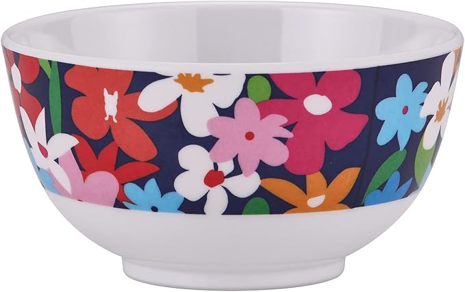 French Bull Melamine Mini Bowls, 4-Piece Set, 10 Fluid Ounces, Small Serving Bowl – Snack Condiment Dipping Sauce Dessert Ice Cream– Shatter Proof, BPA Free, 4.5” x 2.35", Garden Floral