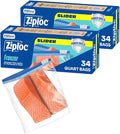 Ziploc Quart Food Storage Freezer Slider Bags, Power Shield Technology for More Durability, 34 Count (Pack of 2)