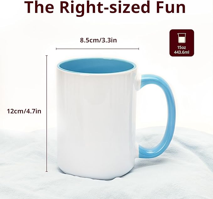 Ceramic 15oz Sublimation Coffee Mug in White Box, 6 Assorted Colors Option #2 of Orange, Purple, Turquoise, Dark Blue, Dark Red, and Hunter Green, Case of 12