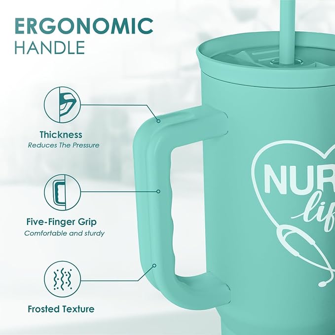 Nurse Gift Tumbler 40oz with Handle and Straw – Nutrition Facts Insulated Stainless Steel Travel Coffee Mug for Nursing Friends - Gifts for Nurse Week, Appreciation, Birthday, Christmas
