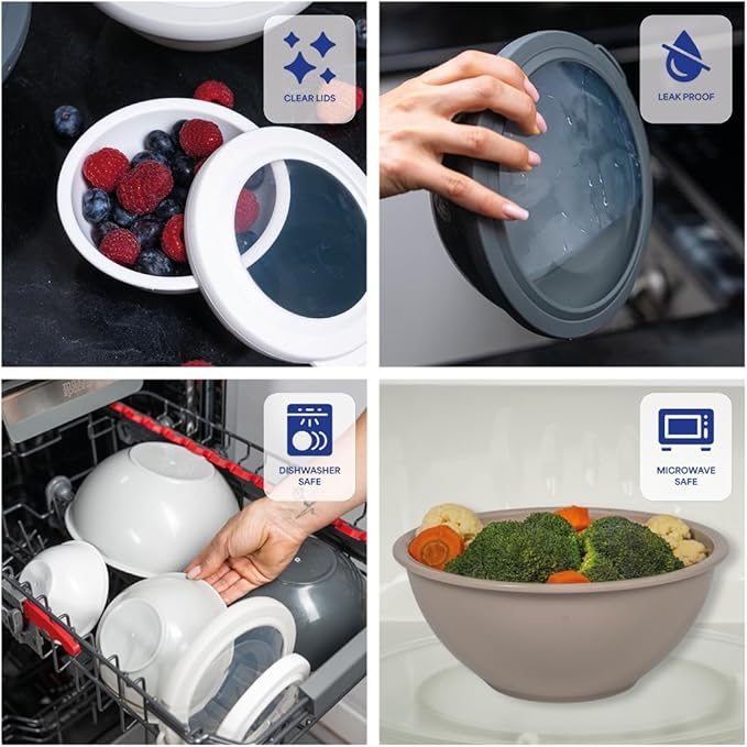 WHYSKO Mixing Bowl Set, 12 Piece Colorful Plastic Mixing Bowls with Lids Set for Food Prep Storage and Serving, Microwave and Dishwasher Safe for Kitchen Baking Cooking