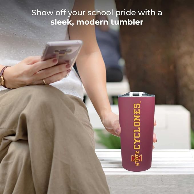 Campus Colors NCAA Stainless Steel Tumbler perfect for Gameday - 18 oz - Double Walled - Keeps Drinks Perfectly Insulated (Iowa State Cyclones - Maroon)