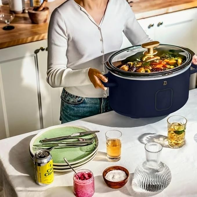 Beautiful 6 Qt Programmable Slow Cooker with Touch Control, Digital Timer and Keep Warm Function – Large Electric pot Capacity Kitchen Appliance by Drew-Barrymore (Starry Night Blue)
