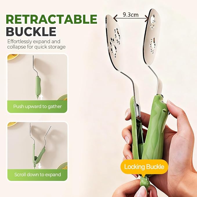 2-in-1 Non-Slip Durable Spatula Tongs,2026 New Kitchen Cooking Tongs Egg Flipper Spatula,Stainless Steel Barbecue Clamp Food Flip Shovel Clip for Steak Fish Bread Pizza,Home Cooking Tool ﻿ (Green)
