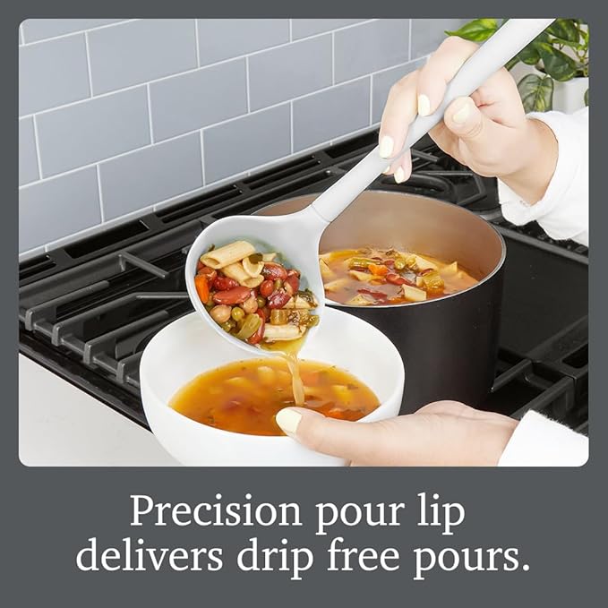 Tovolo Flex Core Silicone Ladle BPA Free Oyster Gray Deep Silicone Soup Ladle, Heat Resistant All Silicone Ladle Construction, Large Dishwasher Soup Ladle Kitchen Utensil for Cooking