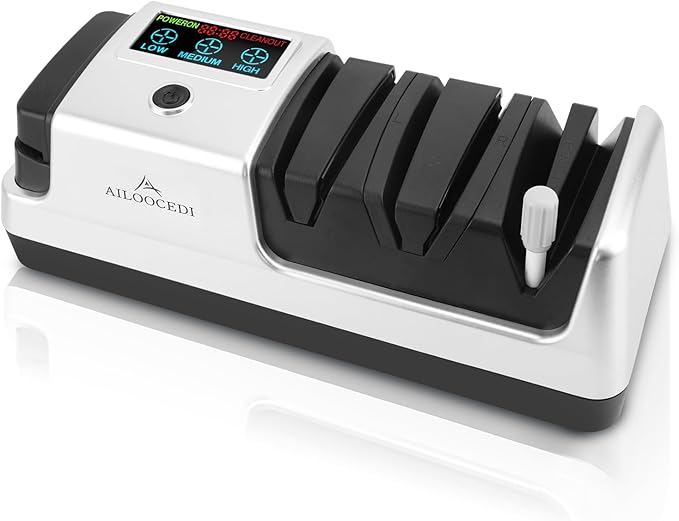Electric Knife Sharpener with LCD Screen, 3-Stage Speed Adjustable Knife Sharpener for All Kitchen Knives Quick Sharpening (Silver)