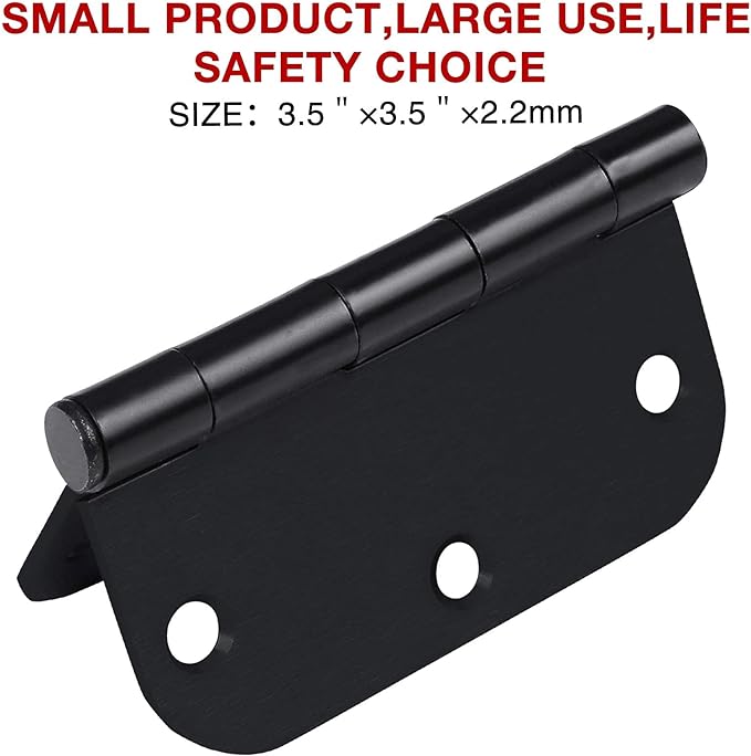 90 Pack Rounded Matte Black Door Hinges 3.5 Inch 5/8" Radius for Interior 3 1/2" Flat Iron Bifold Residential Standard Hinge Bedroom Indoor