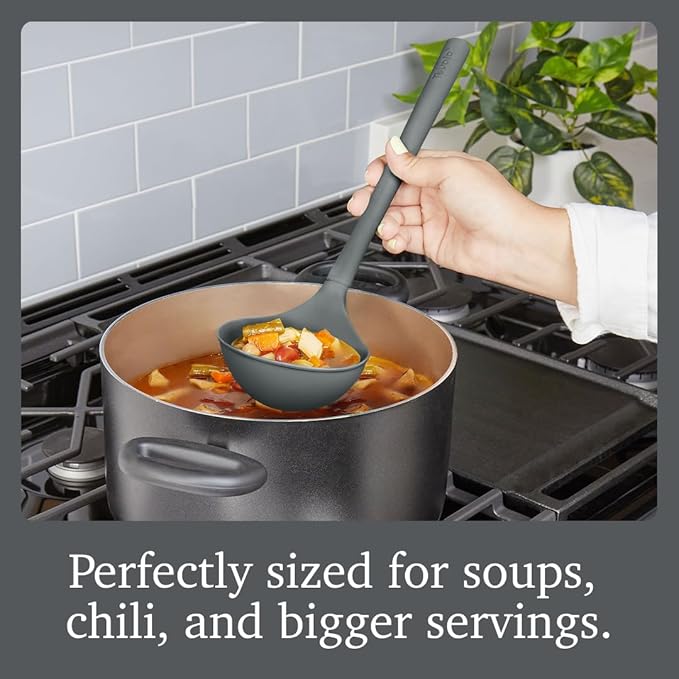 Tovolo Flex Core Silicone Ladle BPA Free Charcoal Gray Deep Silicone Soup Ladle, Heat Resistant All Silicone Ladle Construction, Large Dishwasher Soup Ladle Kitchen Utensil for Cooking