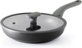 PRICUSIS Nonstick Frying Pan with Lid, 8/10 Inch Skillet with Stay Cool Handle, Fully Coated, Induction Compatible & Oven Safe, 100% Dishwasher Safe, PTFE & PFOA Free（8 Inch, Black Sesame）
