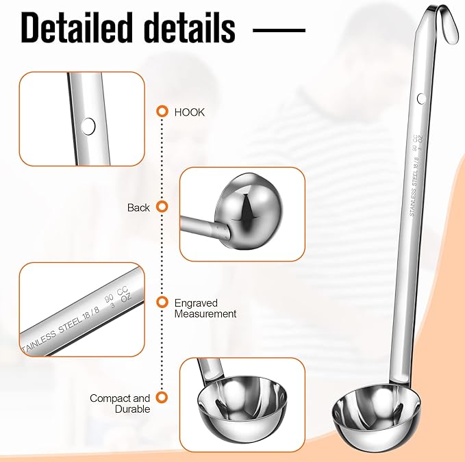 Cunhill 5 Pcs Soup Ladles Stainless Steel Serving Ladles with Long Handle for Serving, Cooking, Stirring, Portioning Kitchen Restaurant Accessories(3 oz)