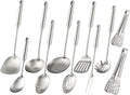 18/10 Stainless Steel Kitchen Utensils Set - 15” All Metal Cooking Tools, 11Pcs - 2 Tongs, Fork, Solid Spoon, Slotted Spoon, Spatula, Soup Ladle, Skimmer, Slotted Spatula, Spaghetti Spoon, Large Spoon