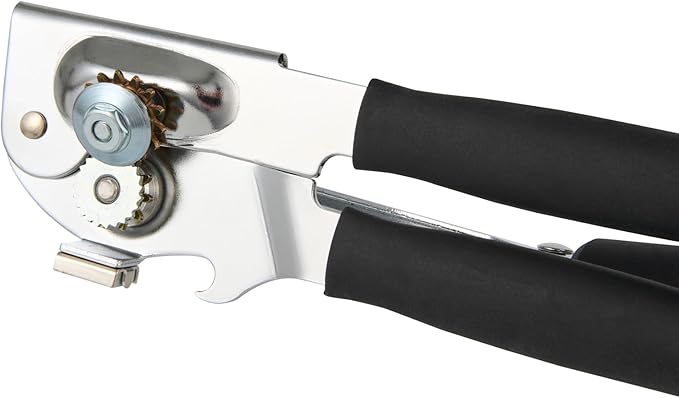 Restaurantware Stainless Steel Magnetic Manual Can Opener - German Standard Black Crank Can Opener with Magnet, Ergonomic Handle, Non-Slip - Heavy-Duty Hand Can Opener, Easy Turn, Sharp Blade