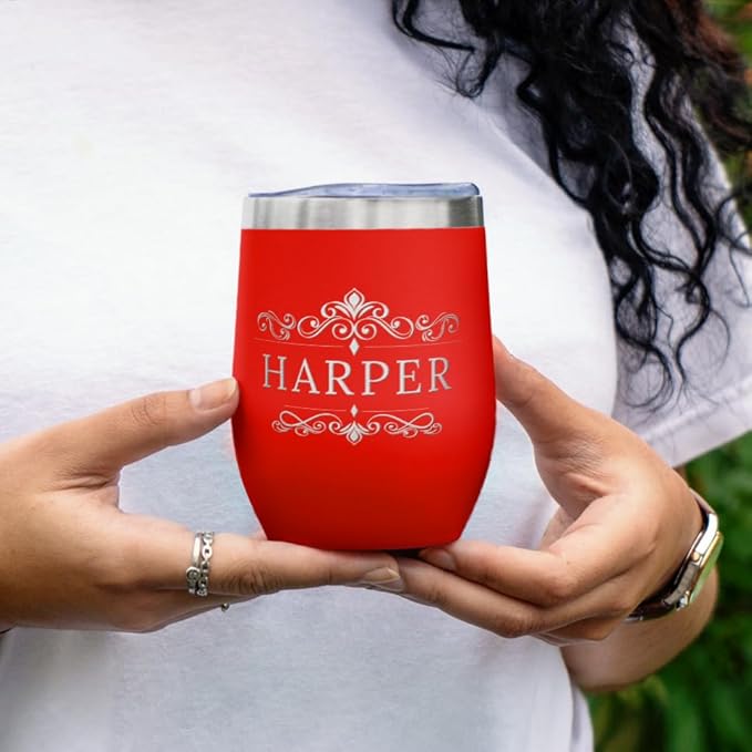 Gifts Inscribed Personalized Wine Tumbler with Lid – Red Custom Engraved Stainless Steel Insulated Mug for Hot & Cold Drinks – Customized Bridesmaid, Wedding, or Birthday Gift