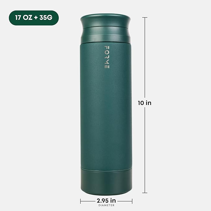 FORME - Blender Shaker Bottle, Leakproof Double Insulated Stainless Steel, Noiseless Shaker Bottle for Hot & Cold Drinks with Supplement Storage, Ideal for Protein & Shakes (Jungle, 16.9 oz)