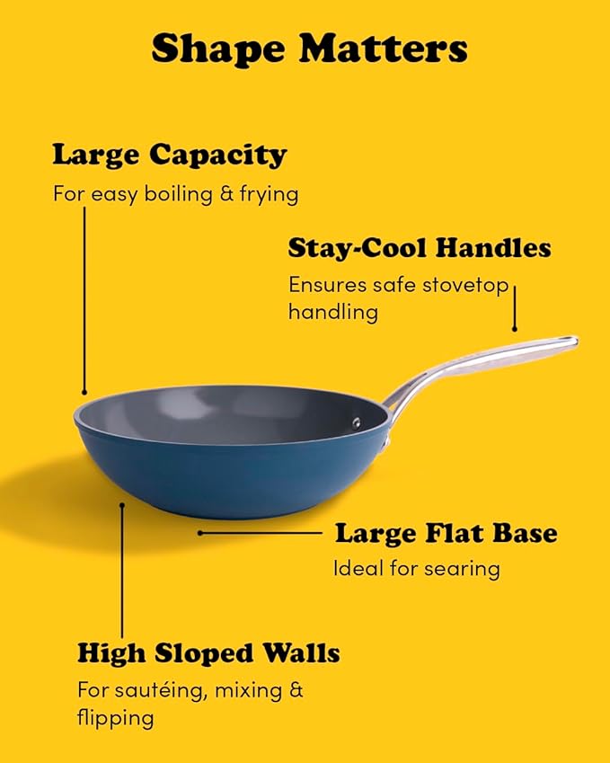 frök All-In-One Non-Stick Fry Pan Meets Wok with Lid, 11-Inch, Blue & Silver