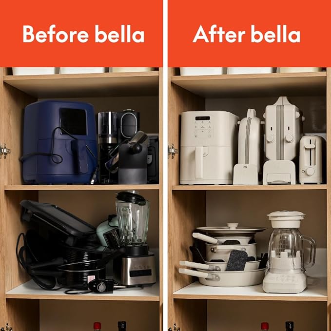 bella 9 Piece Ceramic Nonstick Cookware Set, Fits-anywhere™ Kitchenware w EverGood™ Coating, Dishwasher & Oven Safe, All Stovetops Compatible, Stackable Design, Cool Touch Handles, Oatmilk