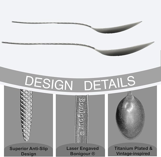 Chef Kunz Spoons - Professional Kitchen Spoon Set for Basting, Plating, Quenelle, Serving, Sauces| Vintage-inspired 8" & 9" Chef Spoon Set| Culinary Plating Tools with Non-Slip Grip (Silver)