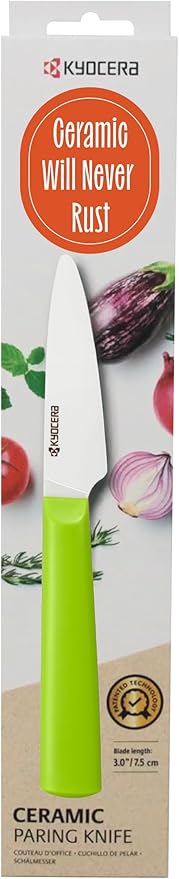 Kyocera INNOVATIONwhite 3" Ceramic Paring Knife - White Z212 Blade with Non-Slip Green Handle