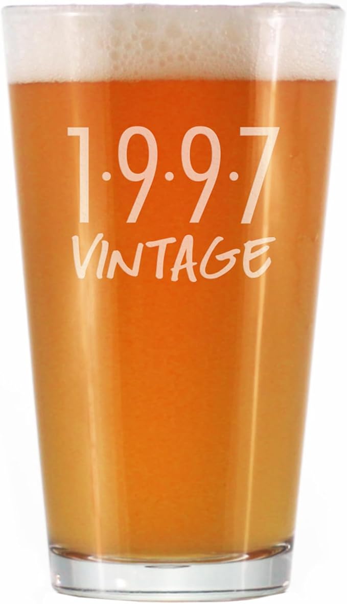 Vintage 1997 Pint Glass for Beer - 28th Birthday Gifts for Men or Women Turning 28 - Fun Bday Party Decor - 16 oz
