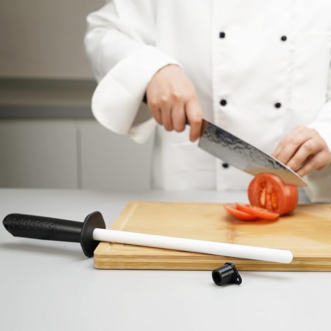 SHARPAL 118N Professional Ceramic Sharpening Fine Honing Rod Steel Kitchen Knife Sharpener Stick, With Anti-Breaking Cap
