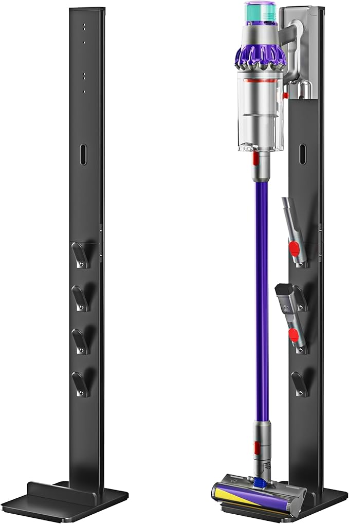 Vacuum Cleaner Stand, Compatible with Cordless Vacuums Dyson Gen5 V15 V12 V11 V10 V8 V7 V6, Floor Vacuum Accessory Holder with 4 Hooks, Metal Storage Bracket Organizer, Black