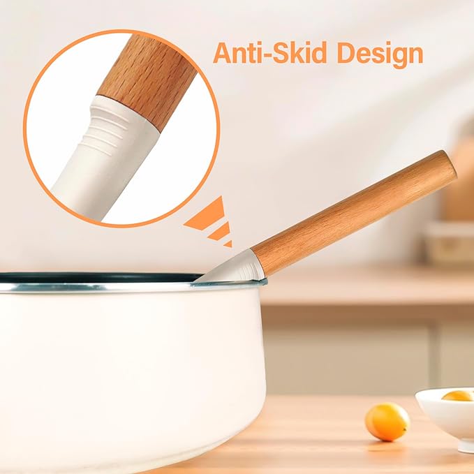 Large Silicone Kitchen Utensils Set, 4 PCS Cooking Utensils Set with Wooden Handle, Heat Resistant Silicone Utensils Kit for Cooking, BPA Free and Nonstick Spatula Set with Turner Spoon Ladle(White)