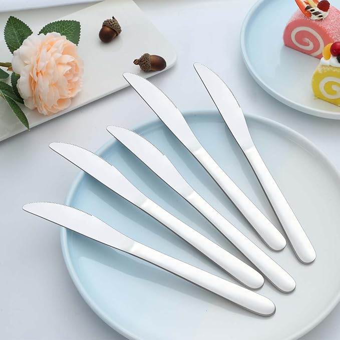12-Piece Dinner Knives Set, Knife Set (9 Inches), Table Knife, Food Grade Stainless Steel Butter Knives, Knife Silverware for Home/Restaurant/Kitchen, Dishwasher Safe & Mirror Polished