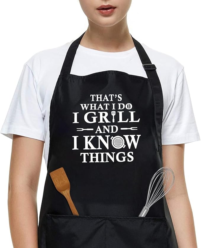 Funny Grilling Aprons for Men with Pockets BBQ Novelty Cooking Apron for Son Grandad Christmas Fathers Day Gift