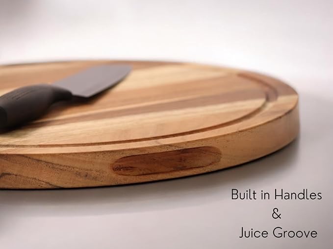 Vesta Homes Large Wooden Round Chopping Board, Cutting/Serving Board, Charcuterie, and Cheese Board for Kitchen | Natural Acacia Wood | 15 * 15 * 1 Inches | Handcrafted in India
