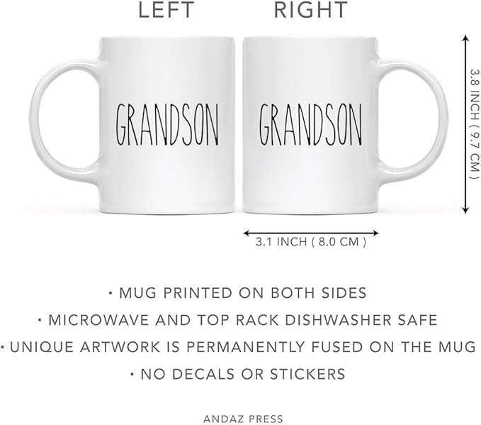 Andaz Press Simple Rustic Farmhouse Kitchen Decor 11oz. Ceramic Coffee Tea Mug Gift, Grandson, 1-Pack, Birthday Christmas Gift Ideas for Family, Friends