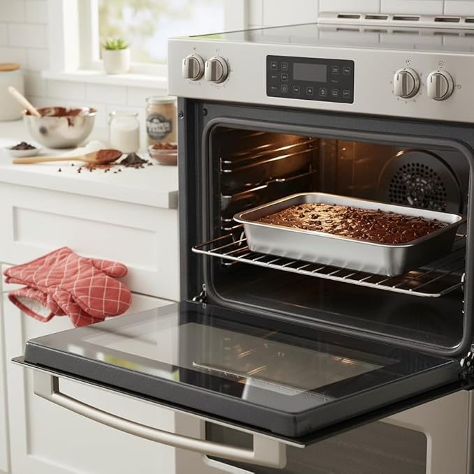 only fire Stainless Steel Baking Pan, Rectangular Cake Pan Cookie Sheet Pan Barbeque Grill Pan for Baking Breads, Grilling Chicken, Vegetables, Dishwasher Safe,15.5’’×11.6’’×2.7"